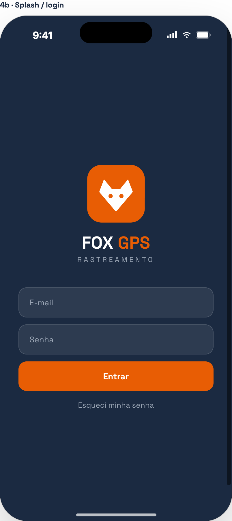 Tela de login do app FoxGPS
